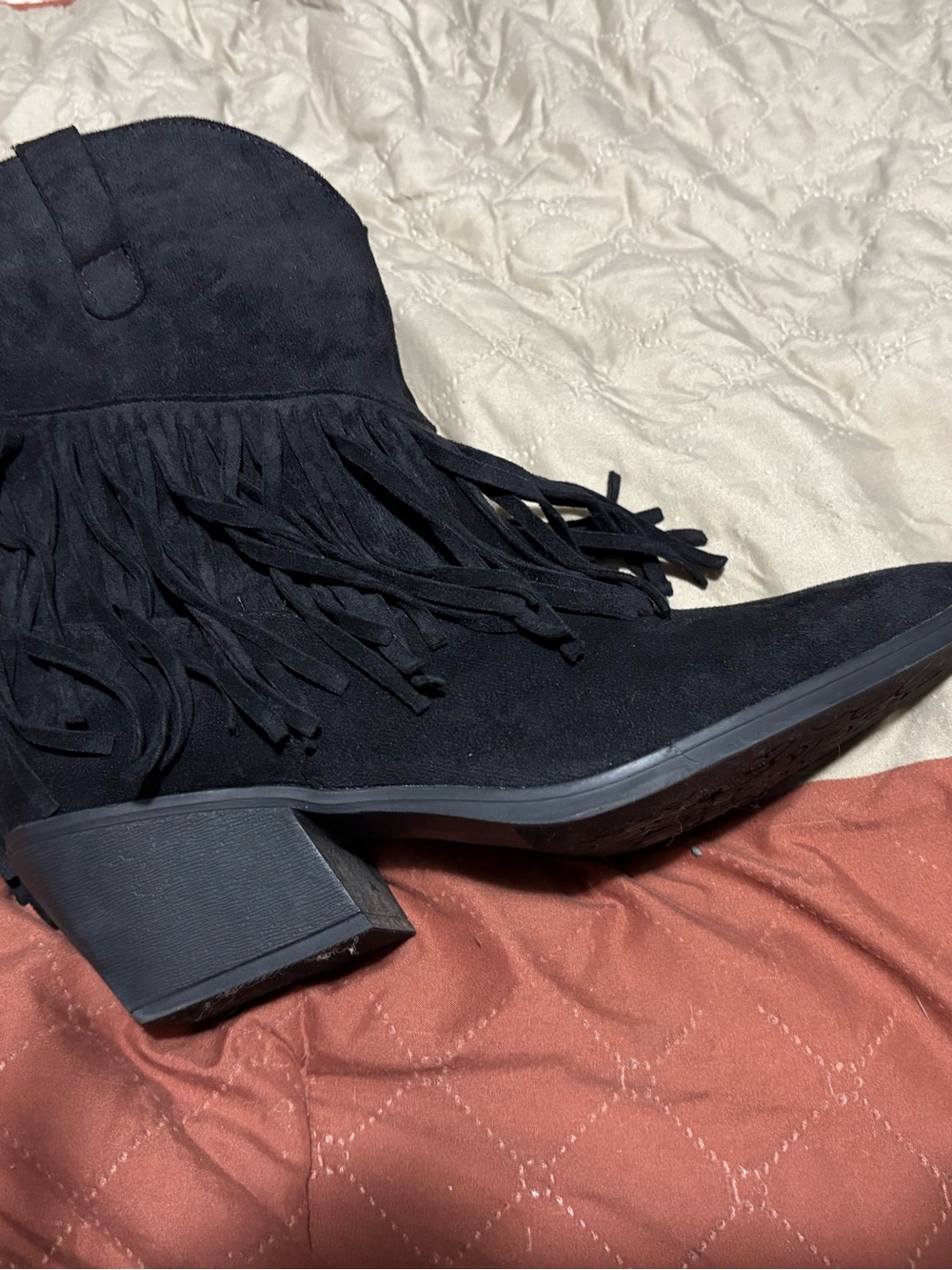 Seven7 Black Suede Fringe Heeled Boots - Picture 4 of 4